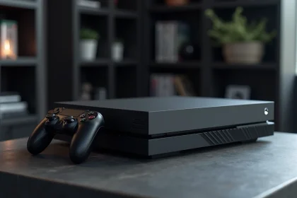 Console Xbox nouvelle génération posée sur un bureau minimaliste avec une manette sans fil moderne