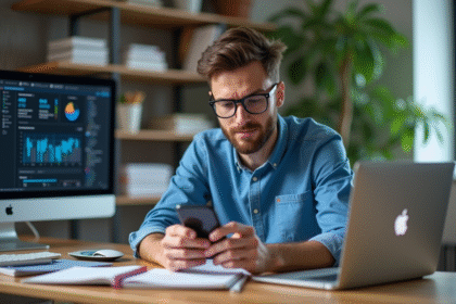 Jeune homme développeur en train d'étudier un smartphone