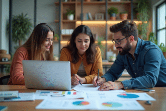 Équipe de développeurs web indiens dans un bureau coloré