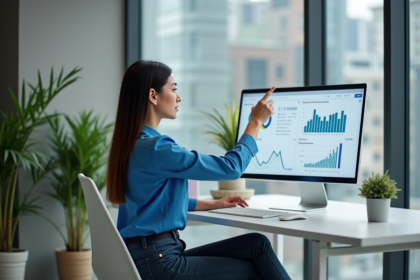 Jeune femme professionnelle analysant des données sur un écran