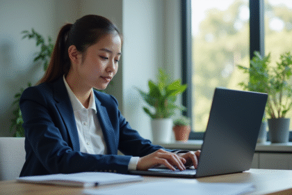 Jeune femme professionnelle analysant des données digitales