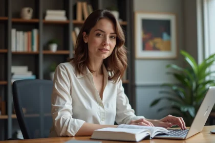 Femme au bureau professionnel travaillant sur son ordinateur