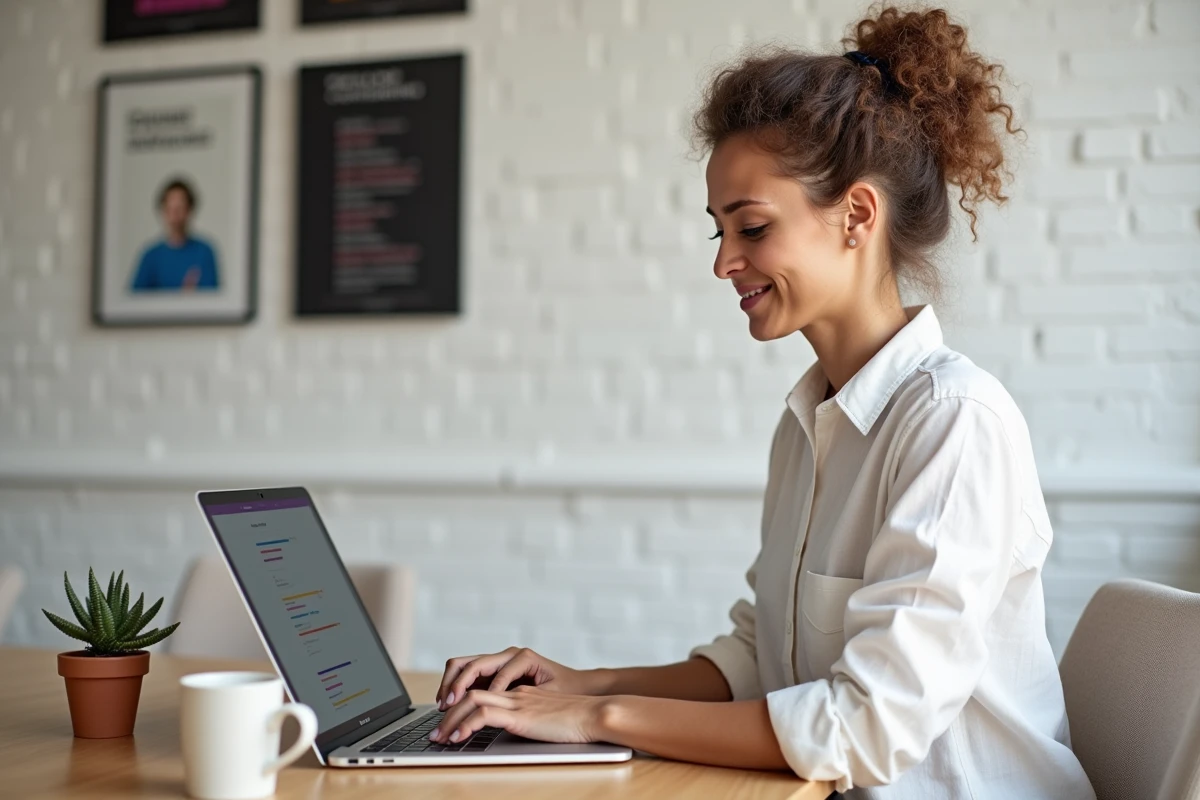 Femme développeuse explorant les nouvelles options chrome flags sur MacBook dans un bureau à domicile épuré