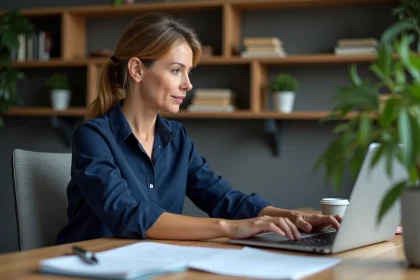 Femme française au bureau se connectant à dsden 28