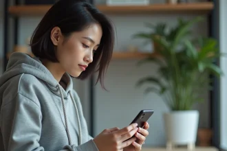 Femme utilisant les paramètres cachés d'un smartphone Samsung pour activer la corbeille