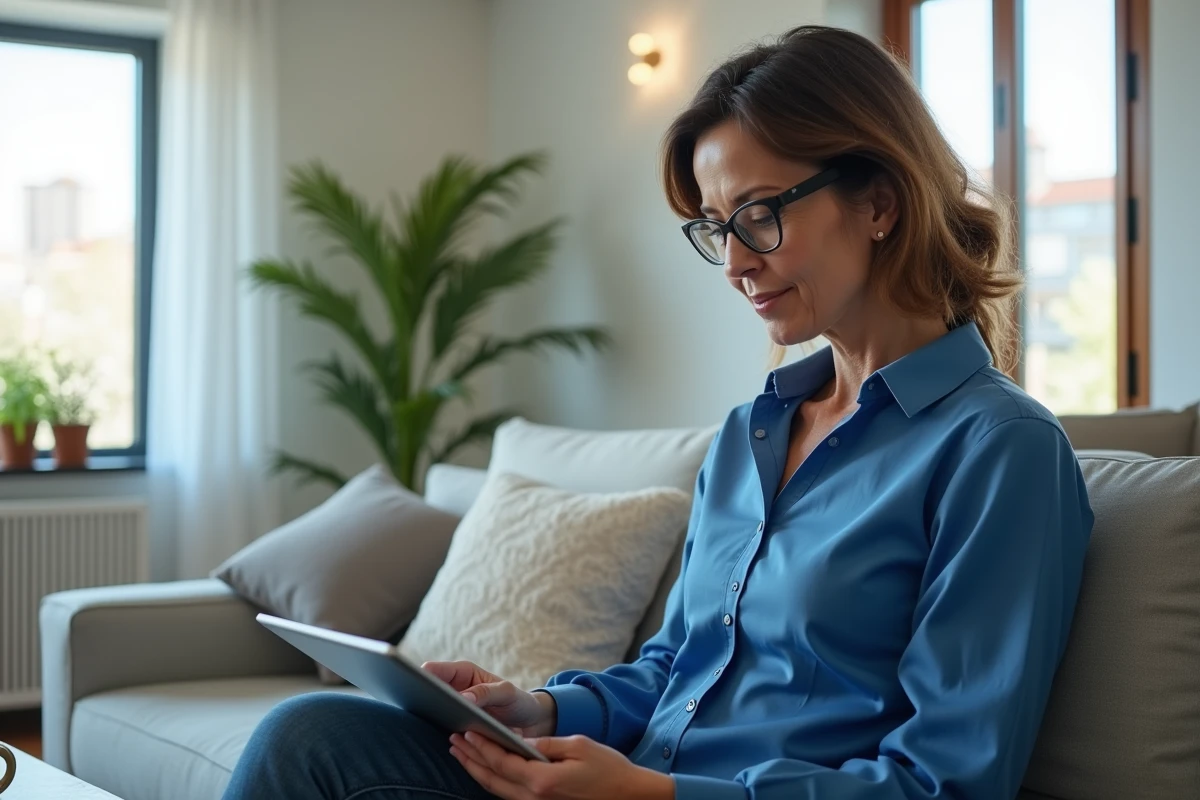 Femme utilisant une tablette pour gérer ses services internet