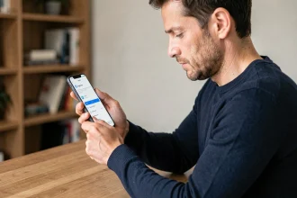 Homme tenant un Google Pixel 8 Pro affichant les paramètres de sécurité et de confidentialité