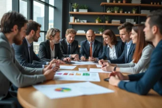 Groupe de professionnels en réunion de travail