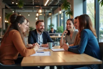 Groupe de professionnels en coworking en discussion