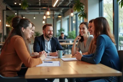 Groupe de professionnels en coworking en discussion
