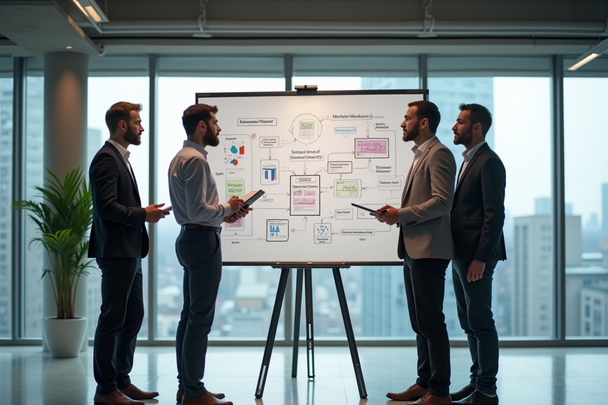 Groupe de jeunes professionnels discutant autour d