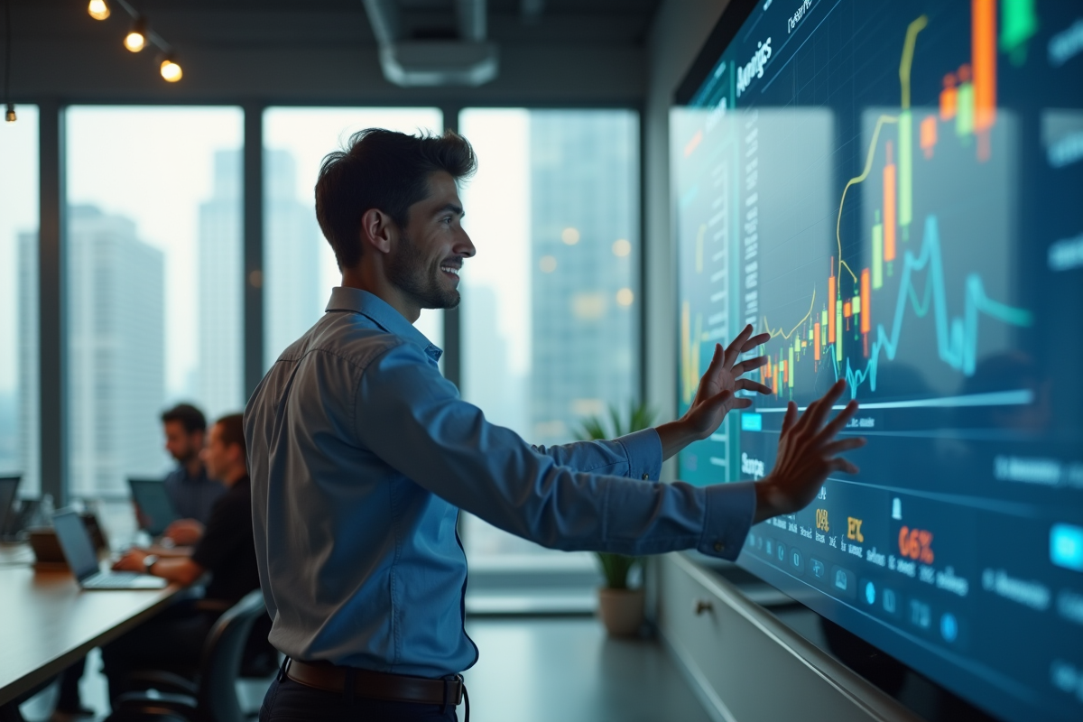 Jeune homme analysant des données de keywords dans un espace de coworking