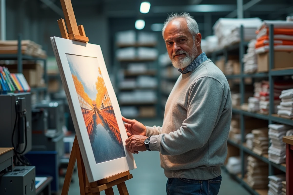 Homme inspectant une affiche dans un atelier d