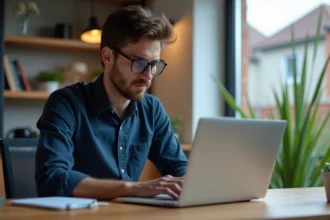Jeune homme travaillant sur un ordinateur dans un bureau moderne