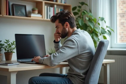 Homme concentré travaillant sur son ordinateur dans un bureau moderne