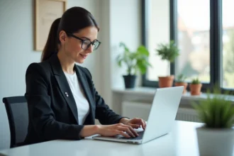 Jeune femme professionnelle utilisant Portail Arena Aix Mille