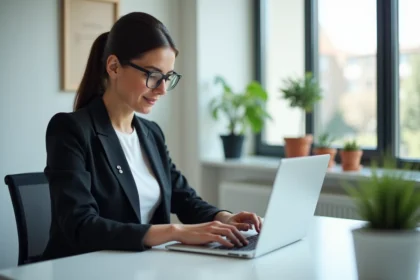 Jeune femme professionnelle utilisant Portail Arena Aix Mille