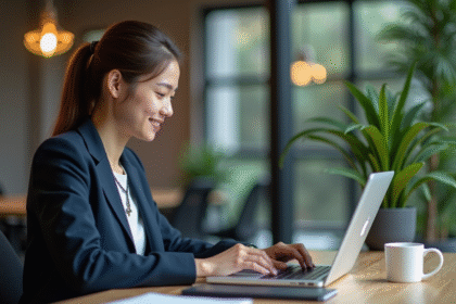Jeune femme en coding HTML et CSS dans un espace créatif