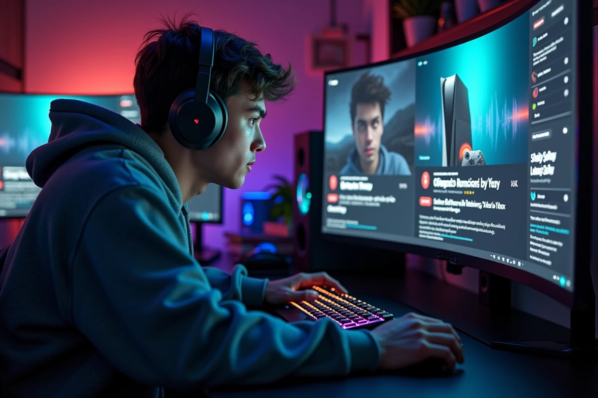 Joueur passionné lisant des rumeurs sur la prochaine console Xbox sur son écran d'ordinateur