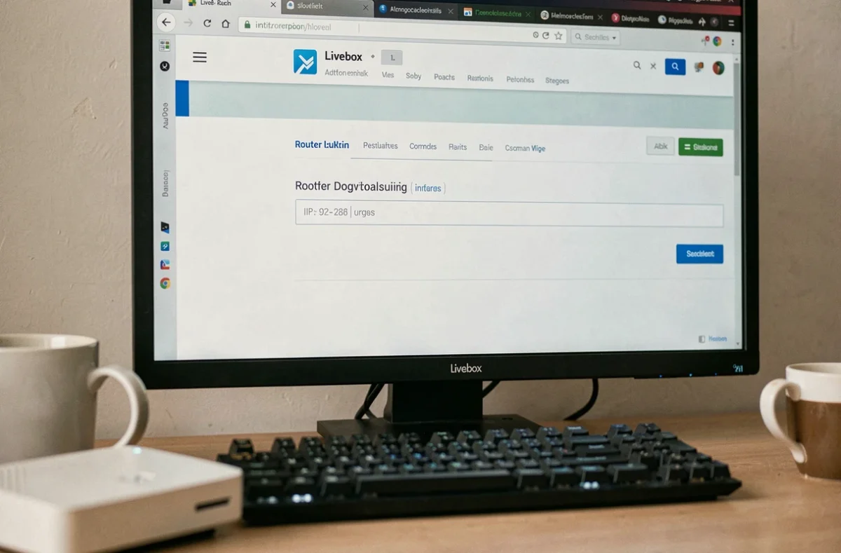 Écran d'ordinateur affichant une page de connexion administrateur de box internet avec adresse IP dans la barre de navigation